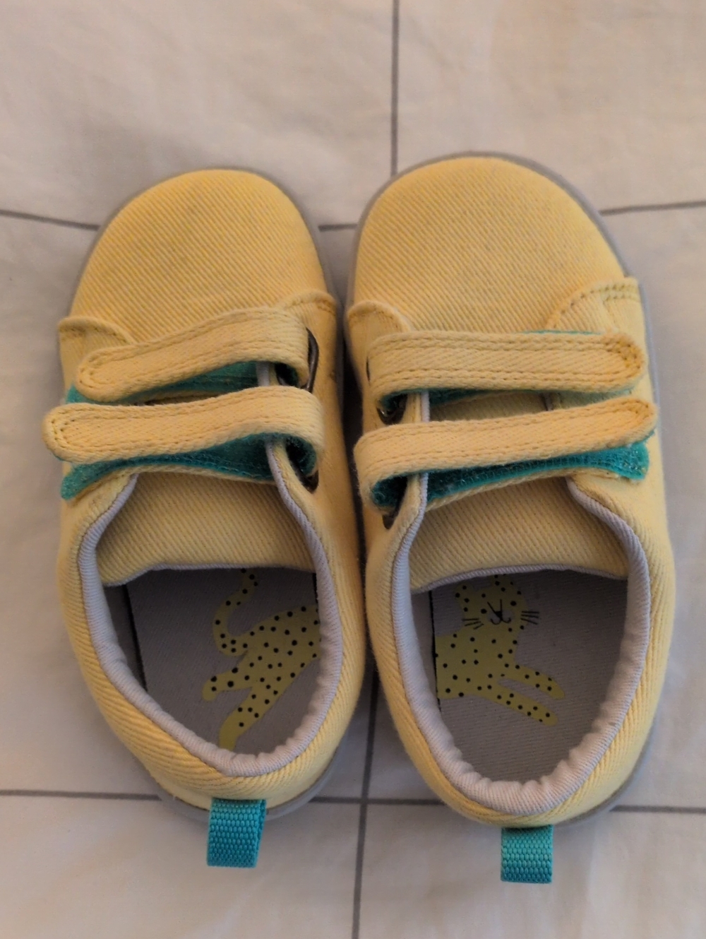 Kids Yellow Canvas Sneakers with Teal Accent Pull Tabs